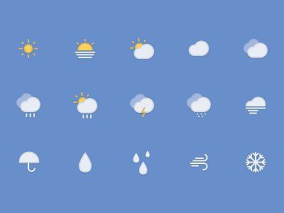Friendly Looking Weather Themed Icons cloud friendly icons illustration rain snow sun thunderstorms umbrella vector weather
