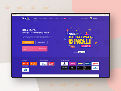 GrabOn Diwali Contest Landing Page badge branding campaign celebration design festival landing page logo user experience user interface