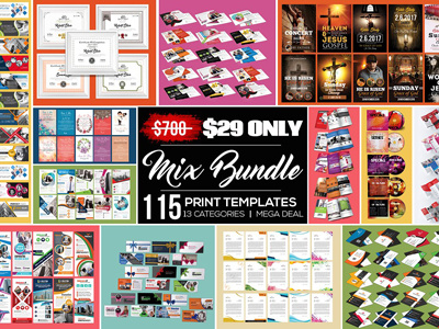 115 Mix Print Template Bundle brochures business cards business flyer cd cover certificates invites postcards roll up timelines