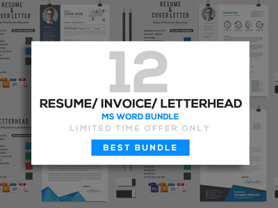 12 Clean Rsume Invoice And Letterhead Bundle