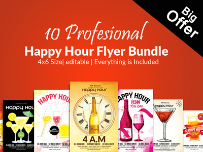 10 Happy Hour Flyer Templates Bundle