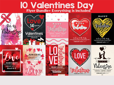 10 Valentines Party Flyer Bundle 10 valentines party flyer bundle business business flyer clean company corporate business flyer valentines day flyer