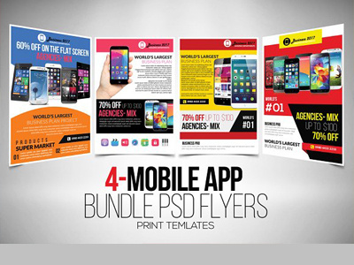 4 Mobile App Flyer Template Bundle agency blue business business corporate agency flyer business flyer clean company