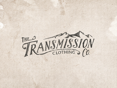 Transmission Co branding brushes clothing emblem identity logo mountains vintage watercolor