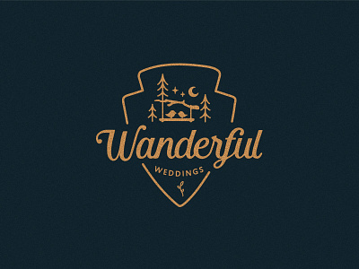 Wanderful Weddings badge branding design graphic identity illustration logo monogram mountains patch type typography