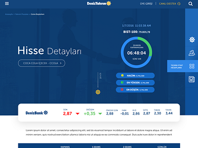 Deniz Yatırım / Data Design ( ui - ux ) bank data datadesign datadesigner datapage dataui money