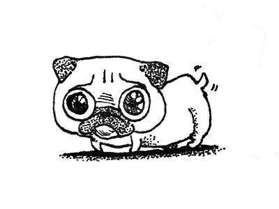Pug character dog drawing ink