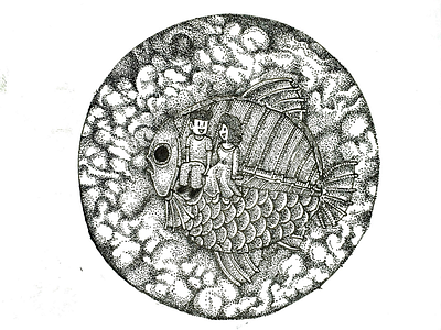 Sofa fish dot drawing ink