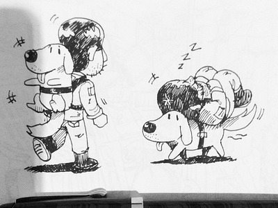 Traveller benefit amusing cartoon cute dog drawing ink travel