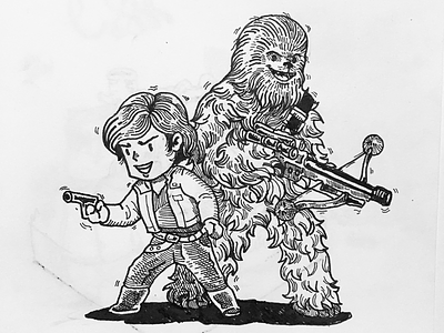 Han and Chewy character drawing fanart ink starwar