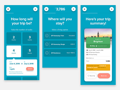 Booking flow for language trips product design ux