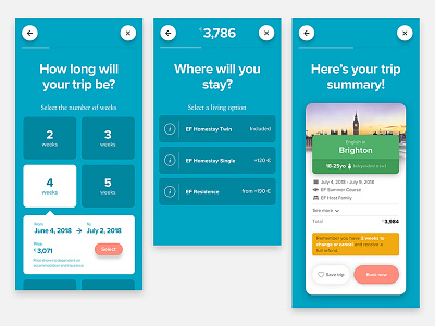 Booking flow for language trips