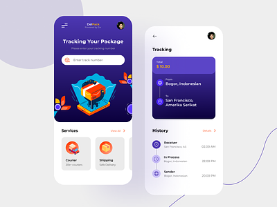 Delpack : Tracking Package Mobile App app blue branding design graphic design minimalist mobile package tracking ui uiux website
