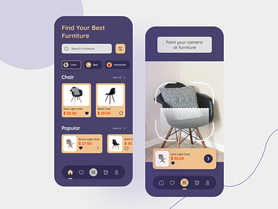 Furniture Mobile App animation apps chair design furniture graphic design illustration mobile ui vector violet website