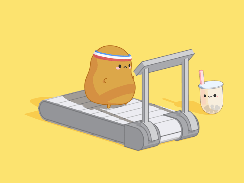 treadmill animation boba c4d cute kawaii miguelgarest potato sketch and toon smoko treadmill