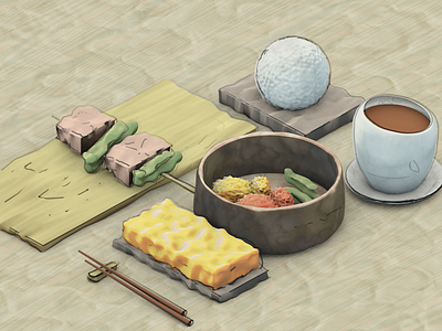 trying some new textures art beef chopsticks cinema 4d food japanese food rice ryokan sketch and toon