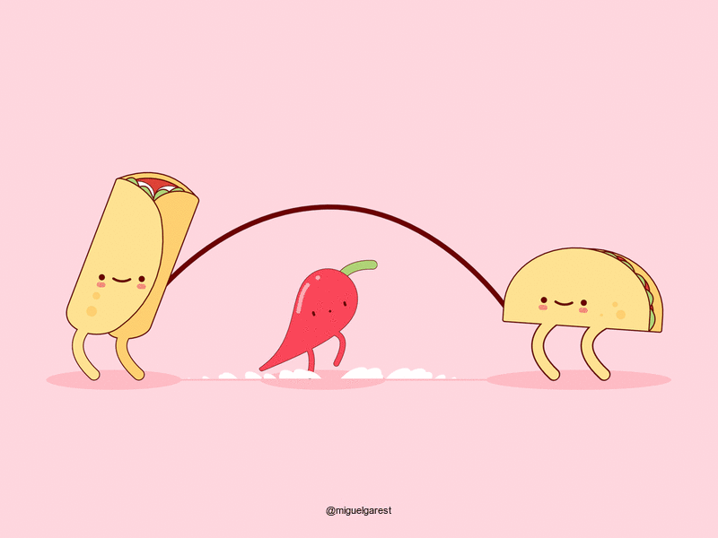 Jump Rope 🥙🌶🌮 animation burrito c4d chile chilli illustration kawaii mexican mexican food mexico taco
