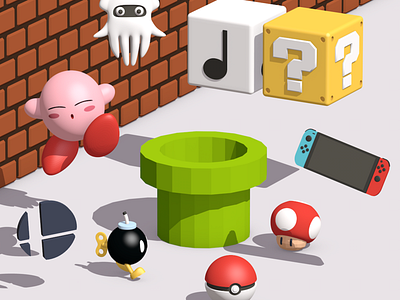 Nintendo cinema 4d design gaming illustration kirby mario nintendo pokemon sketch and toon
