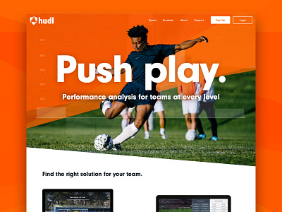 Hudl Homepage action angles headline hero homepage marketing orange software sports website