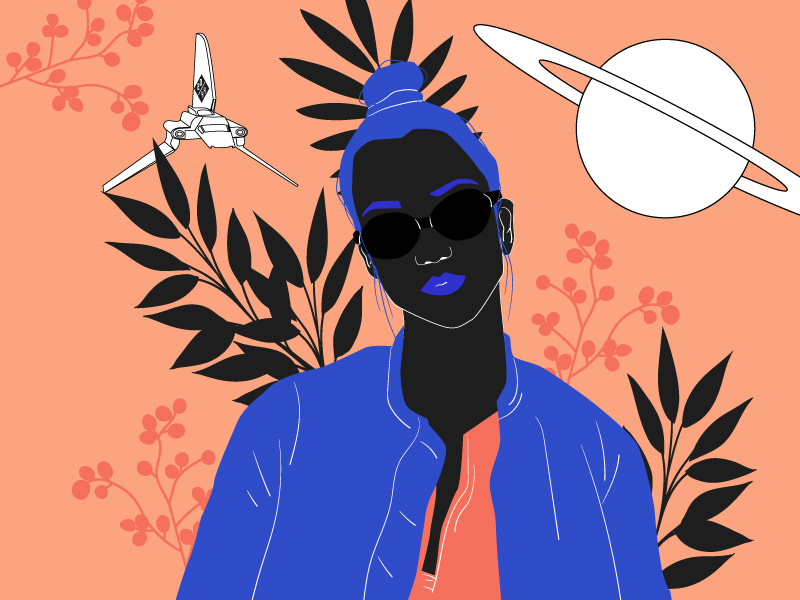 girl from F-Society #2 fever feminism design poster character drawing vector illustration flower orange girl femme society planet saturn spaceship plants blue