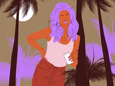 girl from F-Society #4 character cindy crawford design drawing feminism femme girl illustration moon orange palm trees planet poster purple society summer vector