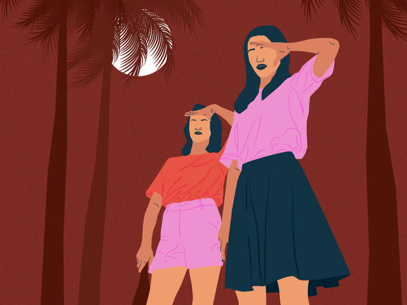 girl from F-Society #6 feminism poster design character drawing femme night red woman girl society summer moon palm trees vector illustration