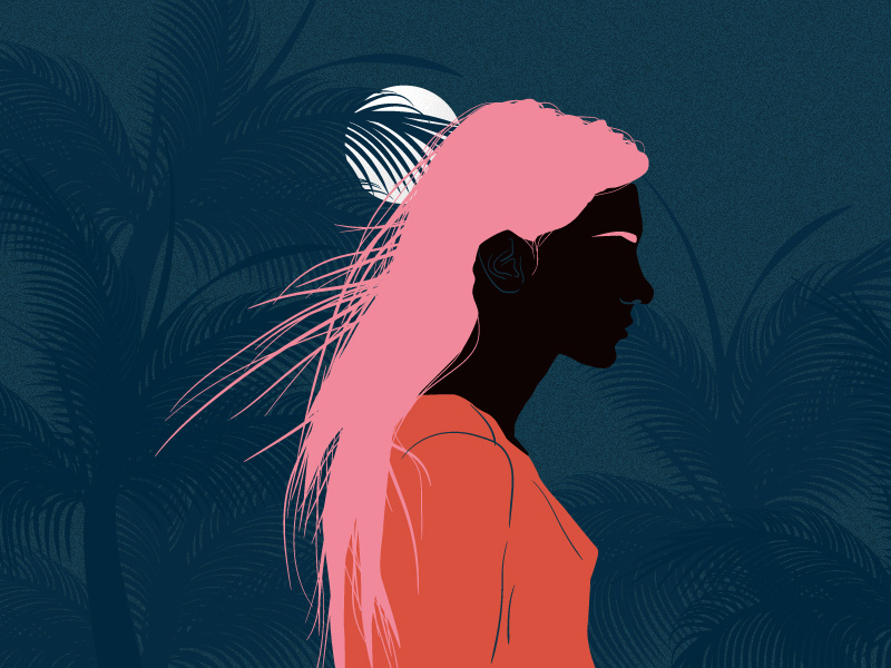 girl from F-Society #7 feminism poster society summer palm trees orange blue moon night femme girl woman illustration vector