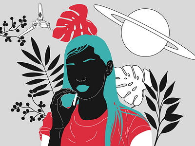 girl from F-Society #1 character cigarette design drawing feminism femme flower girl illustration planet poster red saturn spaceship vector woman