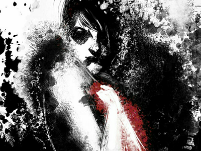 Inking black brush concept art digital art drawing girl illustration ink painting photoshop portrait red