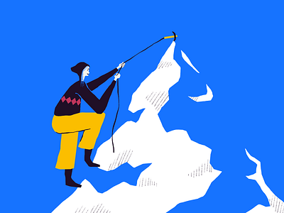 Illustration for We Know You 2d illustration article article illustration blue cartoon character design climbing colorful colors digital illustration editorial illustration illustration medium illustration mountain mountaineering procreate snow white
