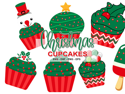 Christmas Cupcakes Illustration Vector