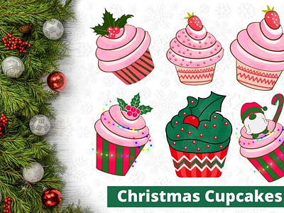 Watercolor Christmas Cupcakes Clipart