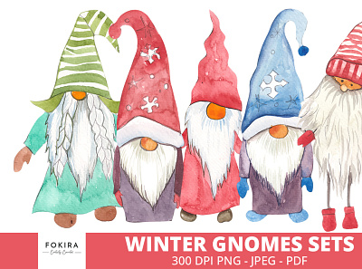 Winter Gnomes Sets gnomes gnomes vector watercolor winter gnomes sets winter bundle winter designs