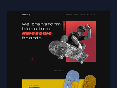 Distroy — sk8 landing page boards company landing product page skate skateboarding typography