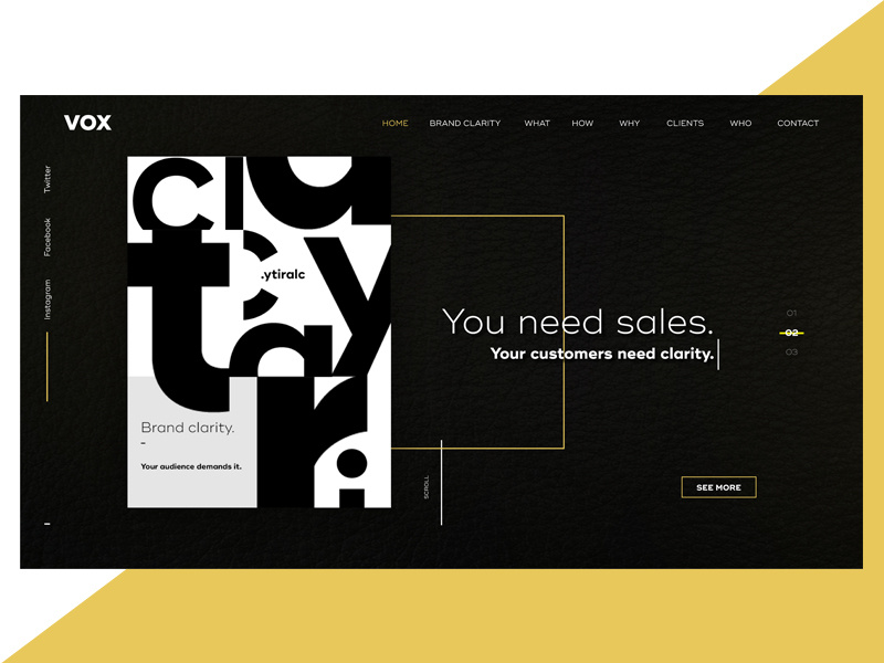Vox Home Page agency marketing message branding typography clarity page landing