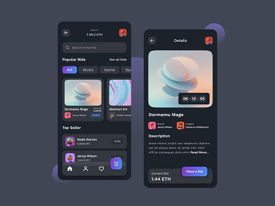 NFT Marketplace - Mobile App UI Design