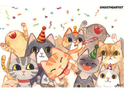 Cats Party cat cute illustration party watercolor