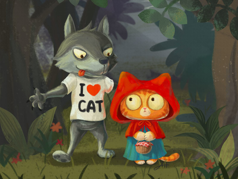 Little Red Riding Hood Cat By Angie Hu Hupaints On Dribbble