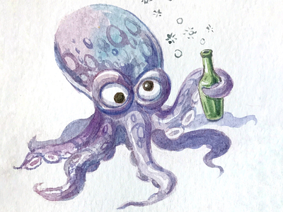 Drunk octopus doodle illustration octopus watercolor