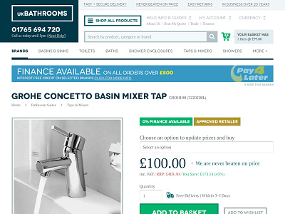 ukBathrooms Product Page ecommerce navigation product responsive