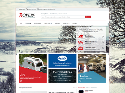 Ropers Caravan World clean e commerce minimal red responsive white