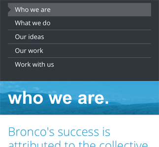 Bronco Teaser 2 mobile navigation portfolio responsive