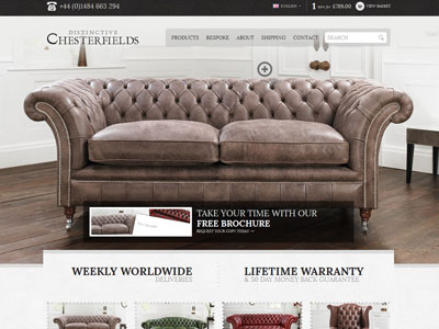 Distinctive Chesterfields Homepage banner ecommerce navigation promo