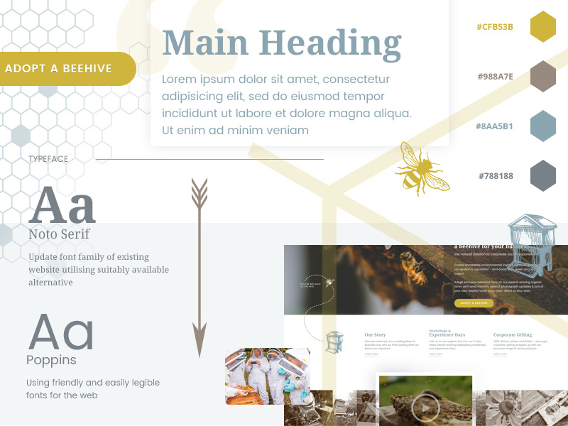 Bee Moodboard typography icon buttons moodboard bees