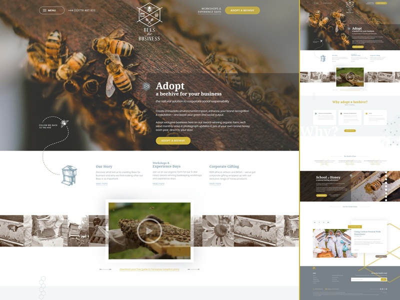 Bees for Business navigation header center logo clean video banner website csr corporate social responsibility bees