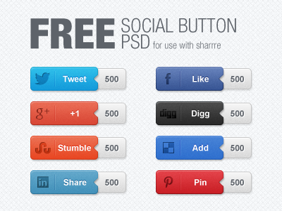 Free Social Button PSD button buttons facebook free freebie share social twitter