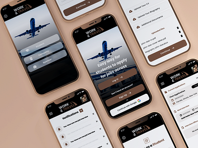 Work and travel - student jobs platform branding graphic design hiring software hr hr app hr software jobs app jobs platform logo mobile mobile app ui ux web web app web design