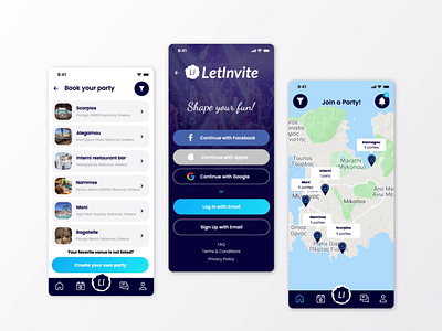 LetInvite - app for the best party experiences app design application colors interface mobile app mobile application mobileappdesign mobileui party party app ui uiux ux