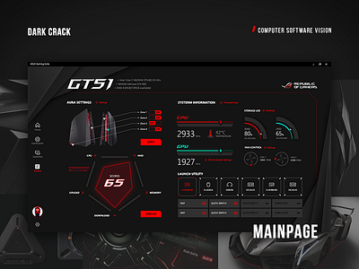 “Dark Crack” overclocking dashboard ui，software，black，dashboard