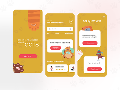 Cats Veterinarian Mobile App app cat design donate help mobile pet ui ux vet veterinarian